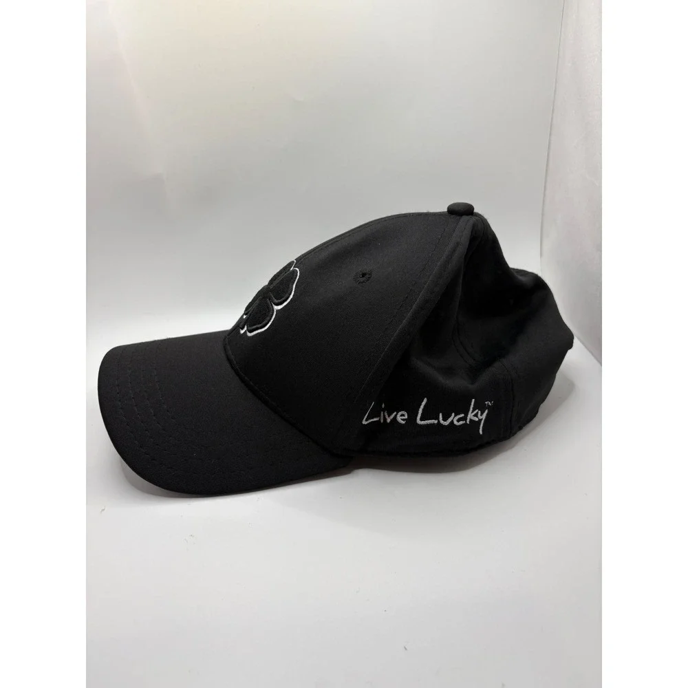 Black Clover Live Lucky Adjustable Baseball Cap Hat Black Embroidered Logo Mens